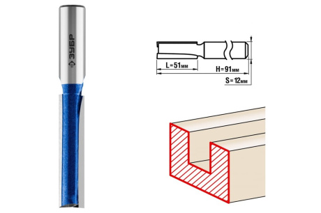 Купить Фреза пазовая прямая с нижними подрезателями 12мм длина 51мм хв 12мм ЗУБР 28755-12-51 фото №1