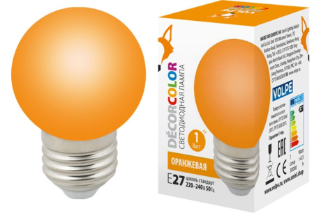 Купить Лампа LED-G45-1W ORANGE E27/FR/C Volpe фото №1
