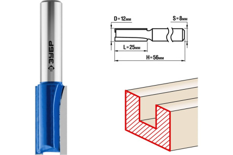 Купить Фреза 28753-12-25 12х25мм пазовая прямая Зубр фото №1